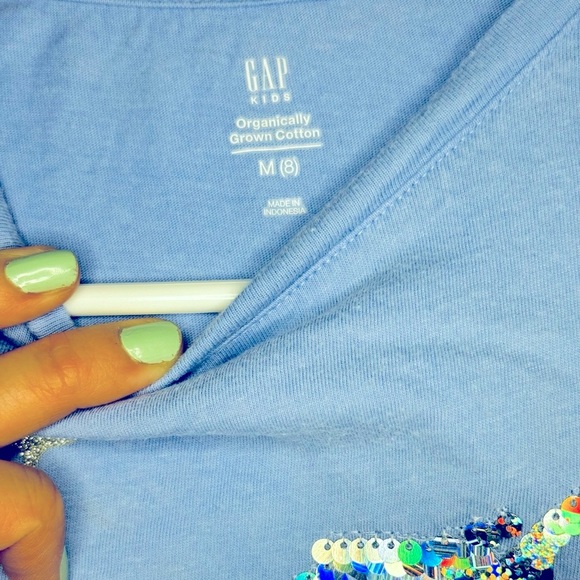 Gap Girls Cotton Sequin Unicorn T-Shirt, Light Blue, Sequin Rainbow, Size M/ 8 - Picture 7 of 9